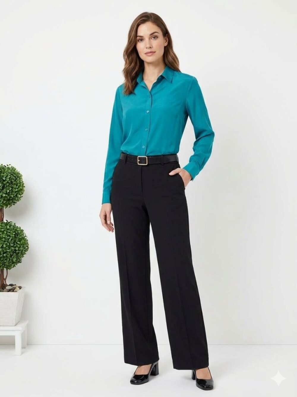 Jones New York Collection Teal Blue Long Sleeve Button Up Top Blouse 12